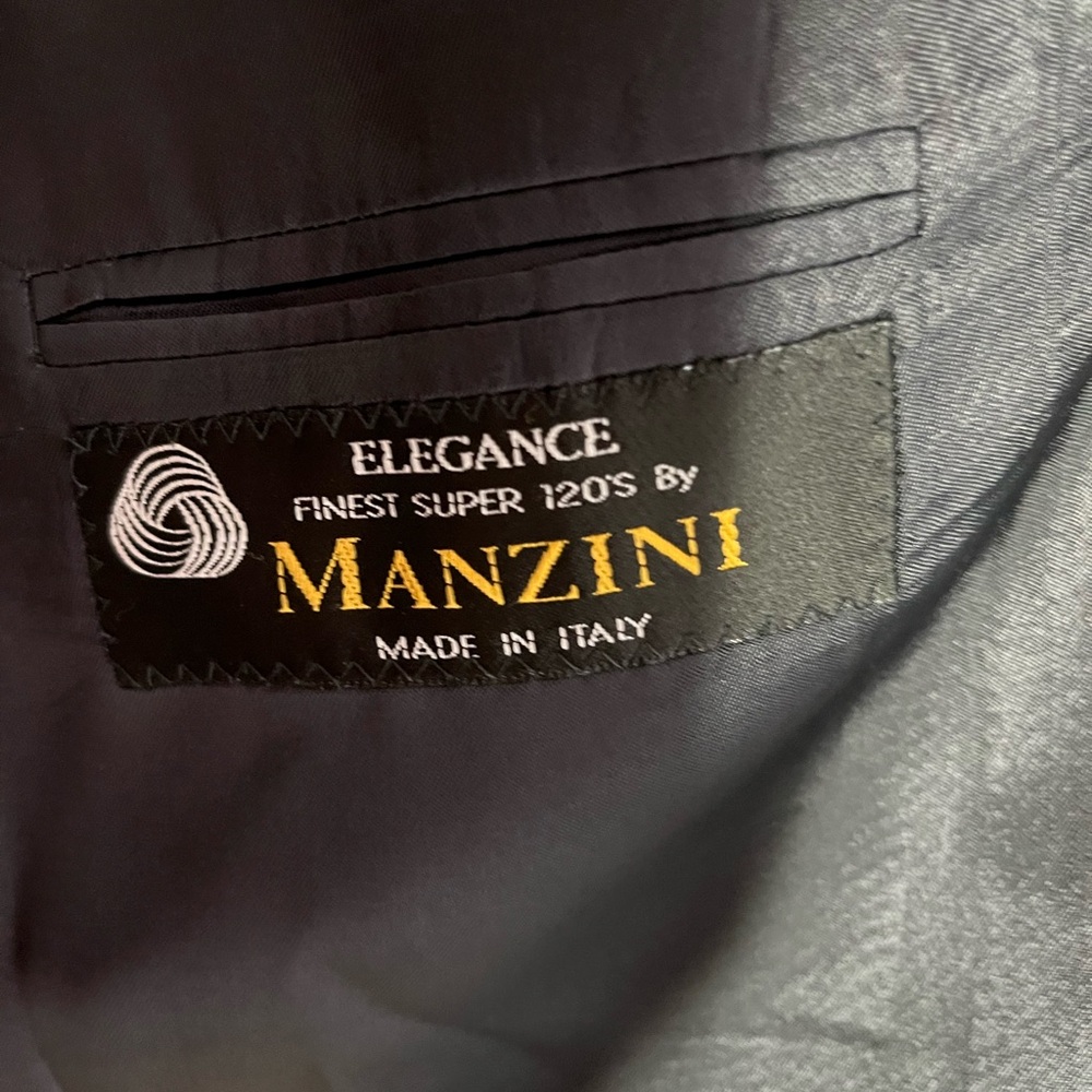 Manzini Uomo Super 120 Wool Single Breasted 3 Button Navy Men's Blazer - Picture 8 of 12